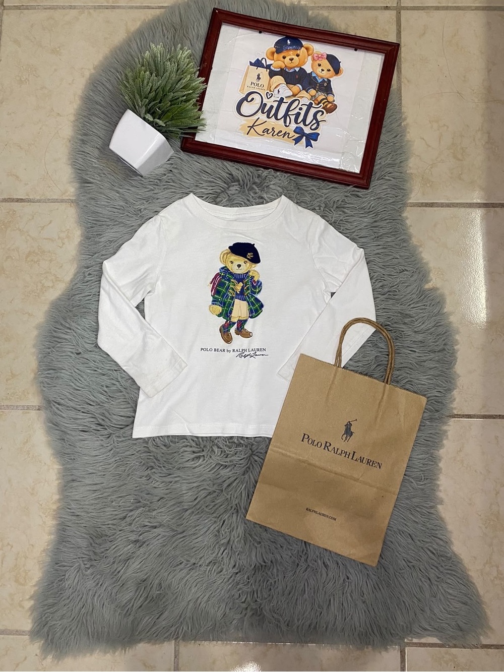 Polo by Ralph Lauren White Girls' Bear Graphic Short Sleeve Tee